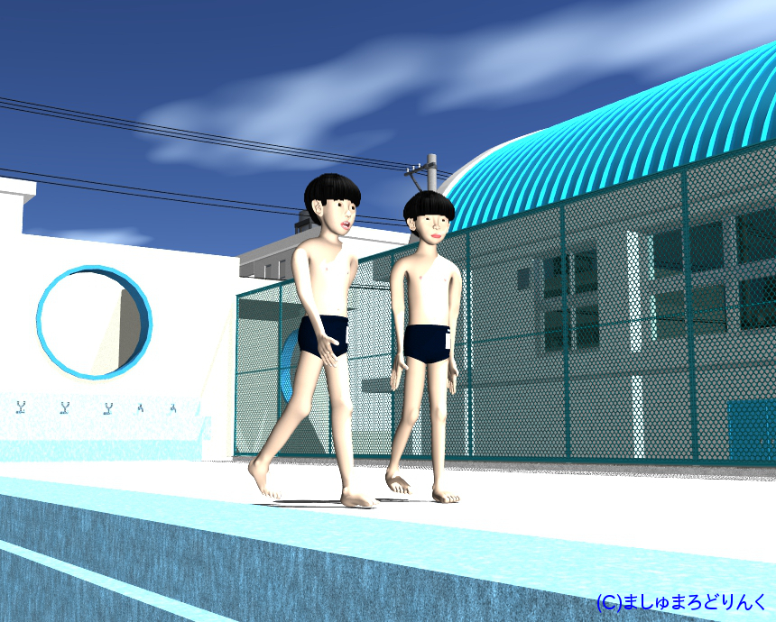 プール : No.11 / スクール水着姿の男子小学生