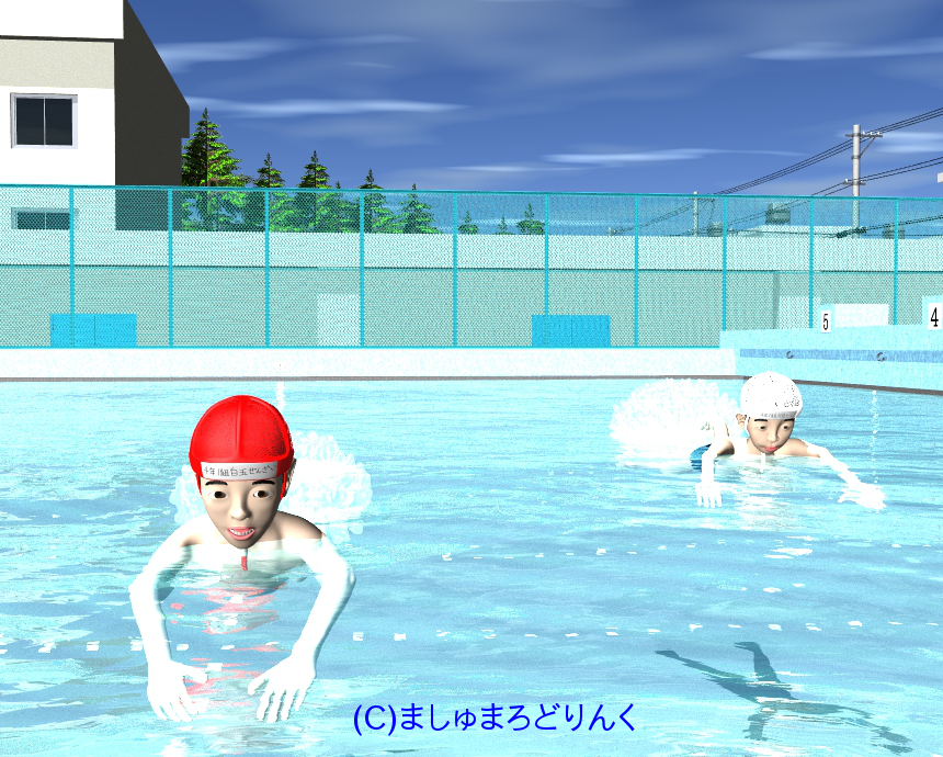 プール : No.117 / スクール水着姿の男子小学生